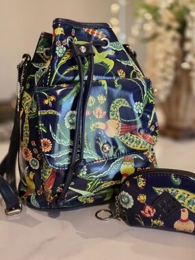 Geniune Leather Navy Drawstring Crossbody Bag